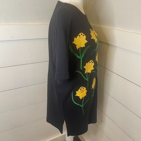 Bechamel Vintage Black Daffodil Beaded Applique Blouse Women's Size S - Picture 6 of 10